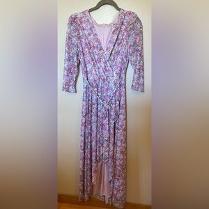 BCBGeneration Floral V Neck Mesh Lace Midi Dress, Women’s sz 6